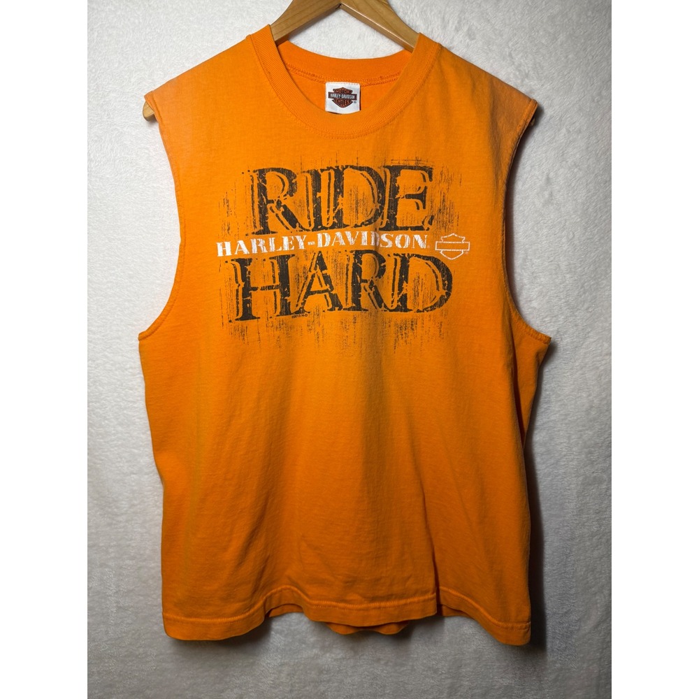 Harley-Davidson Ride Hard Santa Fe NM Orange Sleeveless Muscle T-Shirt Mens L